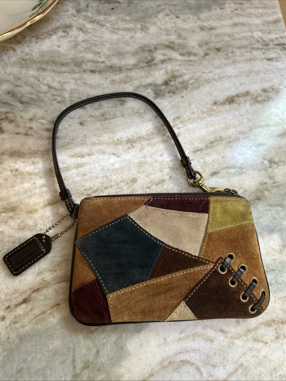 Coach Patchwork Signature Canvas Leather Wristlet SUEDE MULTI COLOR Y2k retro